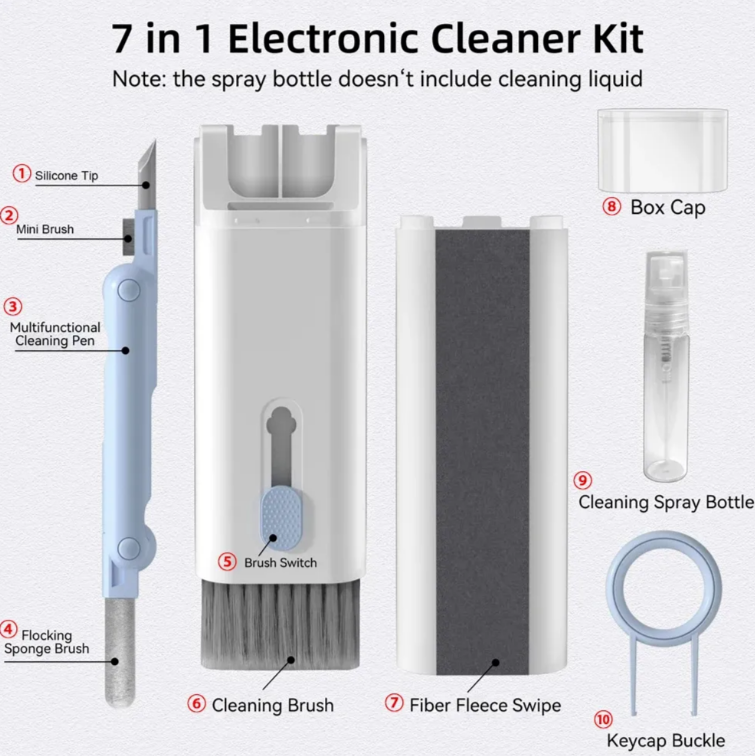 Kit de Curățare 7-în-1 Multifuncțional pentru Dispozitive Electronice-telefon, casti, tastatura, tableta, smartwatch
