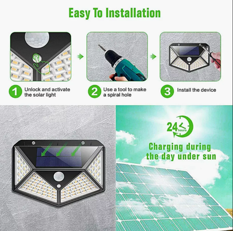 Lampa solara cu senzor miscare 100LED-uri - brizy.ro