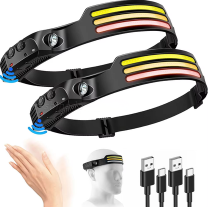 Lanterna frontala LED 3 Benzi COB cu Senzor, 1080 Lumeni, Reincarcabila