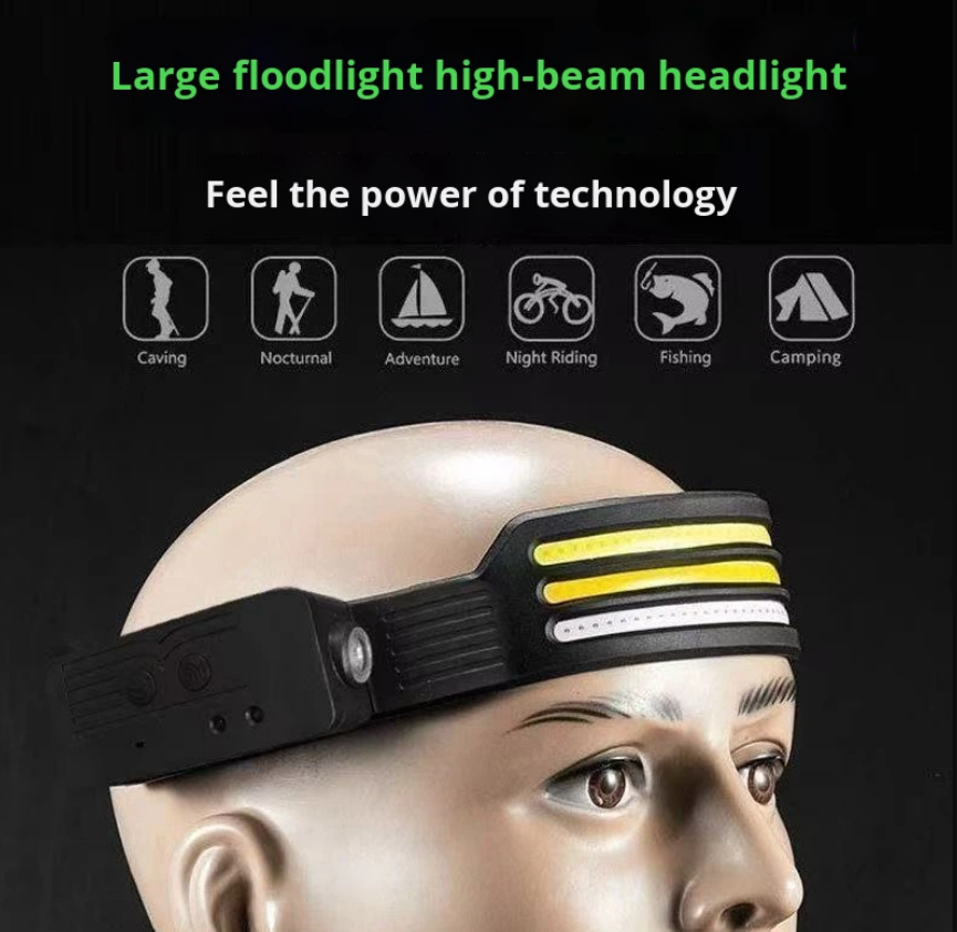 Lanterna frontala LED 3 Benzi COB cu Senzor, 1080 Lumeni, Reincarcabila