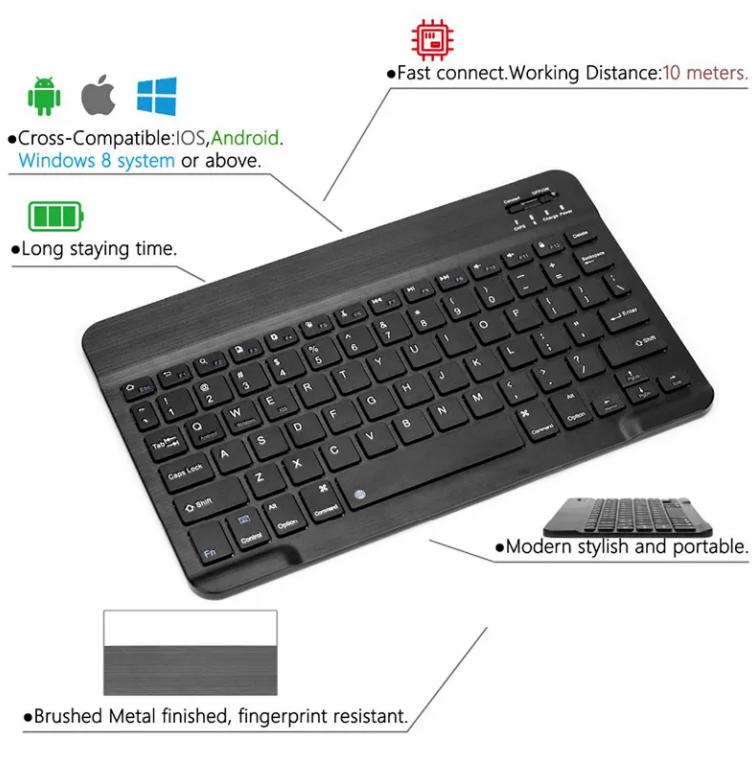 Tastatura Bluetooth Slim Portabila Android/iOS/Windows,10', Alba